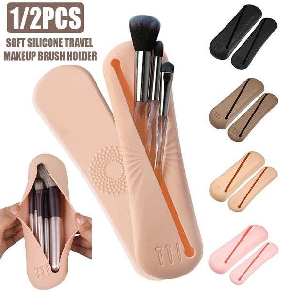 1Pc-2Pcs Travel Makeup Brush Holder Trendy Soft Silicone Makeup Brush Bag Portable Cosmetic Face Brushes Holder Travel Makeup Brush Organizer Case