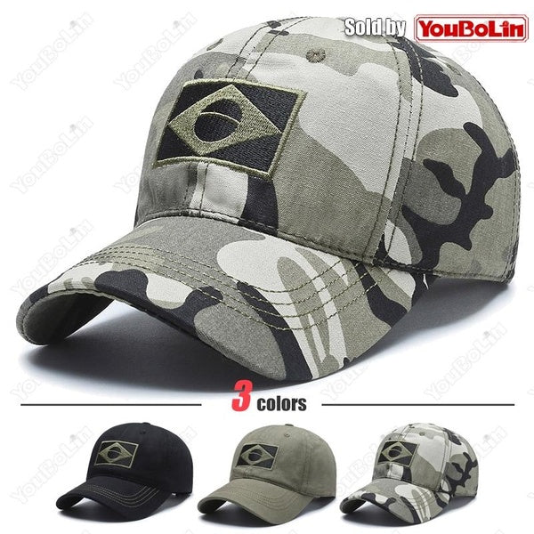 100% Cotton Brazil Flag Camouflage Baseball Cap-Fashion Military Casual Hat-Outdoor Fishing Cap-Adjustable