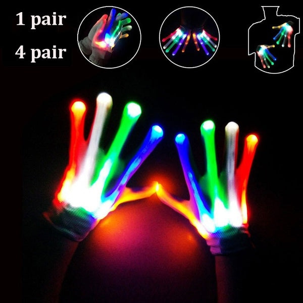 1 paire-4 paires Halloween lumière LED Up squelette main gants mascarade Cosplay Festival fête accessoire effrayant Costume
