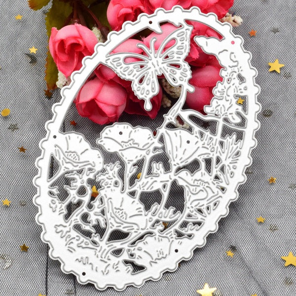 Oval Frame Cutting Dies Butterfly Metal Die Cuts for DIY Scrapbooking Album Card Making Paper Crafts