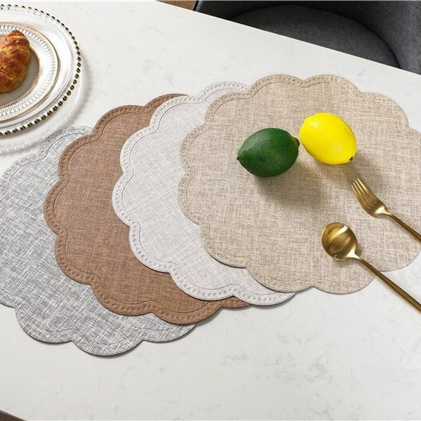 4pcs-lot PU Placemat Waterproof Oil-proof Table Mat Hotel Home Insulation Decorative Table Mats Coasters OK 1082B