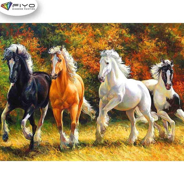 FIYO Running Horse Diamond Painting Kits For Adults DIY 5D Diamond Mosaic Diamond Painting Home and Kitchen Fashion Canvas Pictures Wall Decoration G