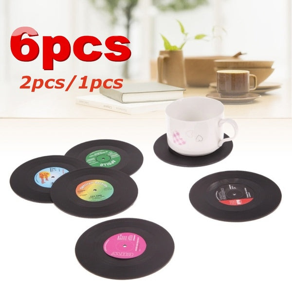 1pcs-2pcs-6pcs New Fashion Retro Vinyl Drinks Coasters Table Cup Mat Home Decor CD Record Coffee Drink Placemat Tableware