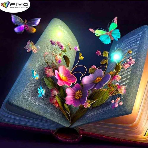 FIYO Flowers in Books Diamond Painting Kits For Adults DIY 5D Diamond Mosaic Diamond Painting Home and Kitchen Fashion Canvas Pictures Wall Decoratio