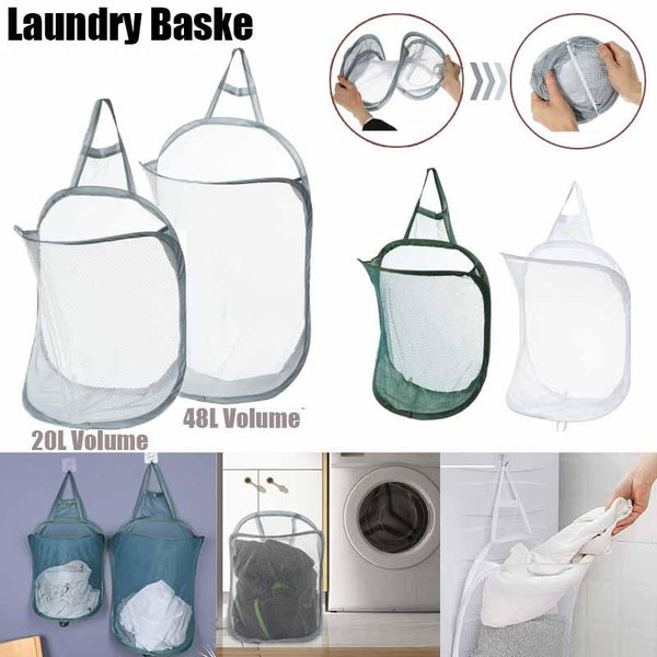 1Pc 20-48L Wall Mounted Folding Laundry Basket Dirty Laundry Hamper Household Bathroom Clothes Storage Bags