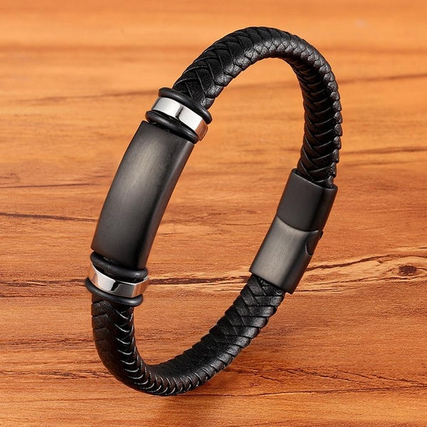 XQNI New Luxury Stainless Steel Accessories Genuine Leather Combination 3 Colors Men Bracelets Woven Bracelet For Men Birthday Matron Inn