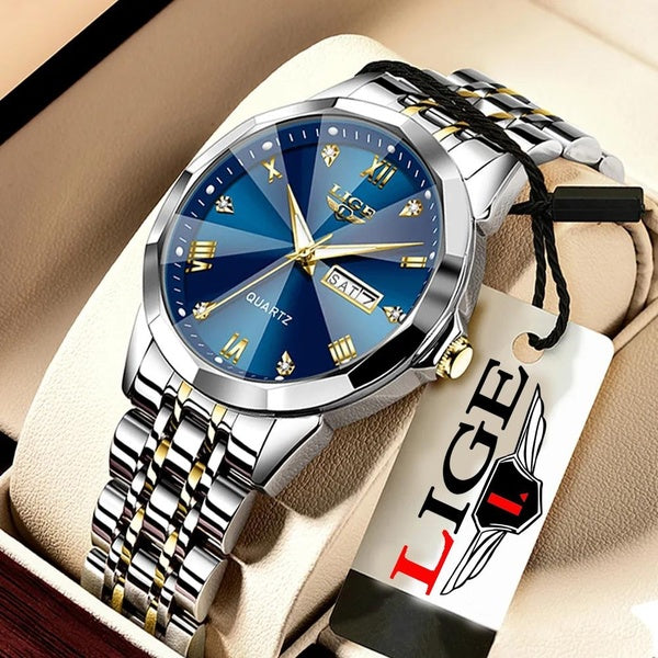 2023 LIGE NOUVEAU Luxe Hommes Montre À Quartz Pour Hommes Casual Mode Étanche Auto Date 3C Lume En Acier Inoxydable Montre-Bracelet reloj hombre + Bo