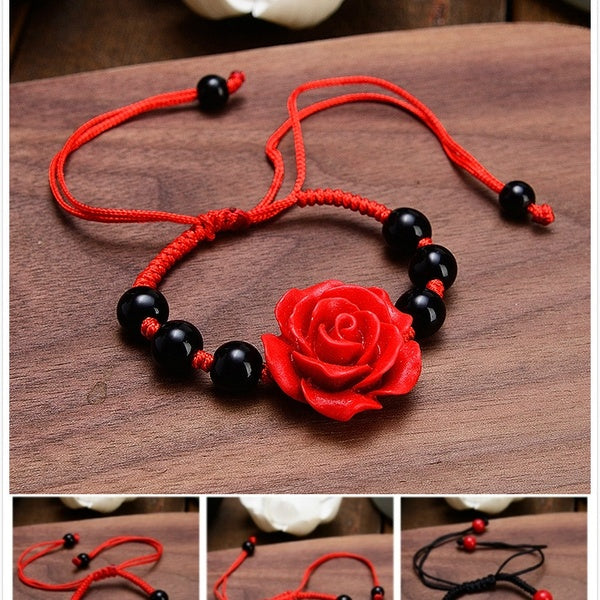 Gothic Style Black - Red Beads Red Rose Flower Bracelet Lucky Chain Bangle for Women Lolita Gothic Jewelry Party Wedding Jewelry Accessories Gifts