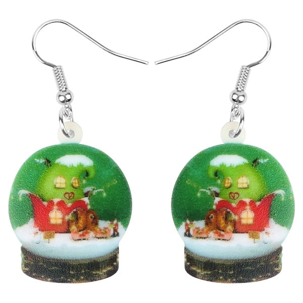 Acrylic Christmas Santa Claus Crystal Ball House Earrings Drop Dangle Festival Decorations Jewelry For Women Girls Teens Charms Gift