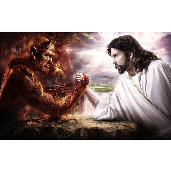 DIY 5D Jesus and Devil Wrist Wrestling Diamond Painting Full Drill with Number Kits Home and Kitchen Fashion Crystal Rhinestone Cross Stitch Embroide