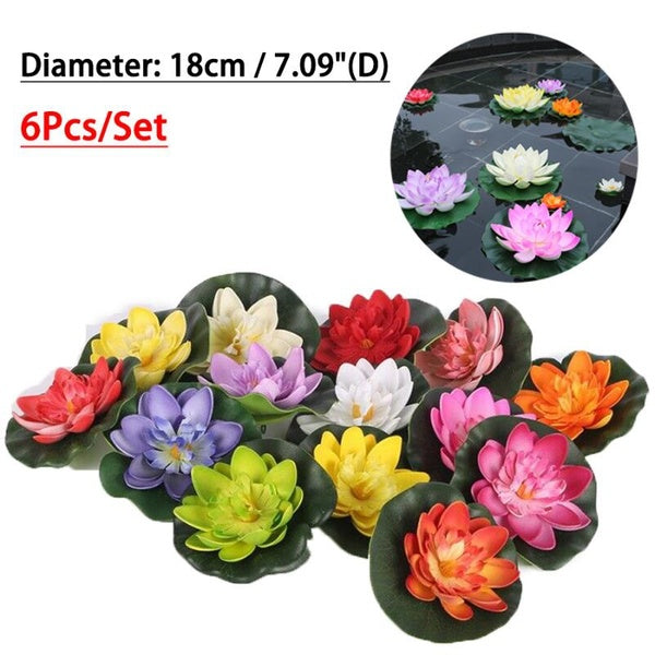 6 pièces-ensemble nénuphar flottant artificiel fleur de Lotus 18 cm pour la maison jardin étang Aquarium décor plante ornement