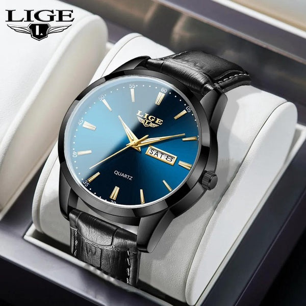 LIGE nouvelles montres pour hommes bracelet en cuir décontracté avec Date automatique aiguilles lumineuses horloges à Quartz montres étanches Relogio