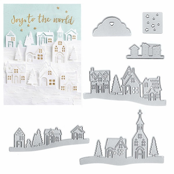 Village House Trees Cutting Dies Stencil for DIY Scrapbooking Album Decorative Paper Cards Embossing Cut Dies