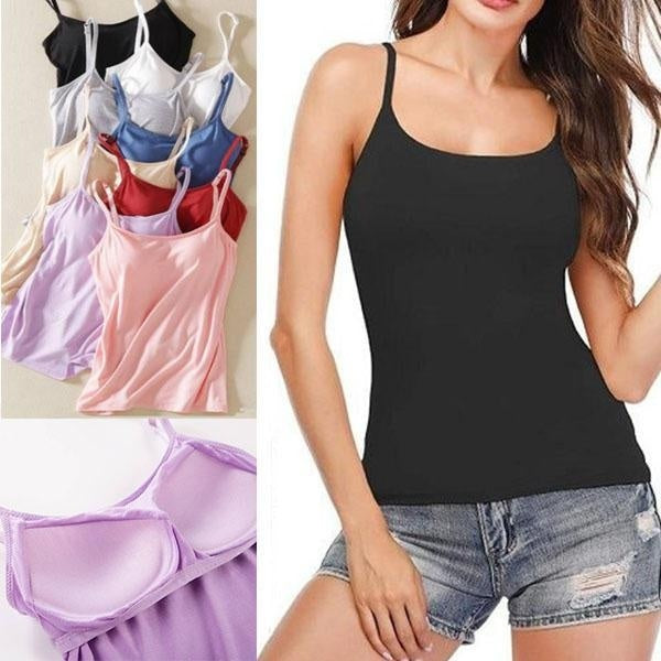 New Women Padded Bra Tank Top Women Solid Cami Top Vest Female Camisole with Built In Bra