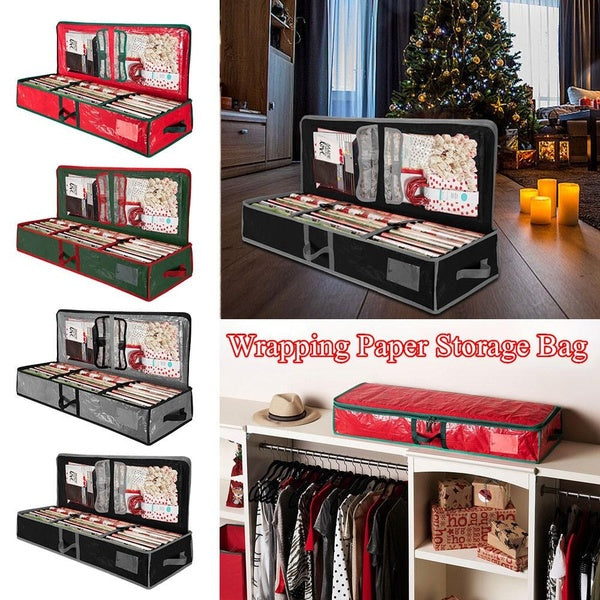 Christmas Wrapping Paper Storage Bag Tidy Gift Wrap Organizer Decoration with Reinforced Handles Large Xmas Wrapping Paper Storage Box