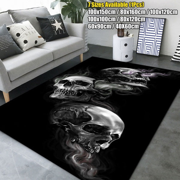3D Skull Patterned Area Mat 1Pcs Rectangular Skull Carpet Black Modern Non-slip Area Rug Bedroom Decorative Floor Mat 7 Sizes Available 40X60cm-60x90