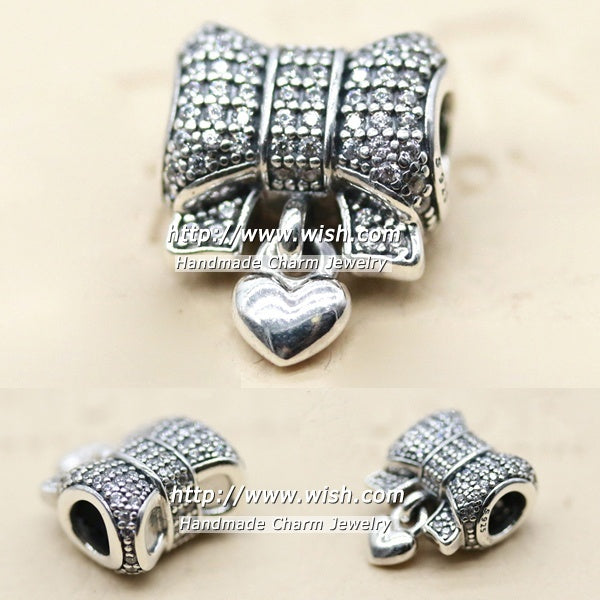 925 argent sterling noeud papillon CZ perles de charme ajustement femmes accessoires de mode bracelets