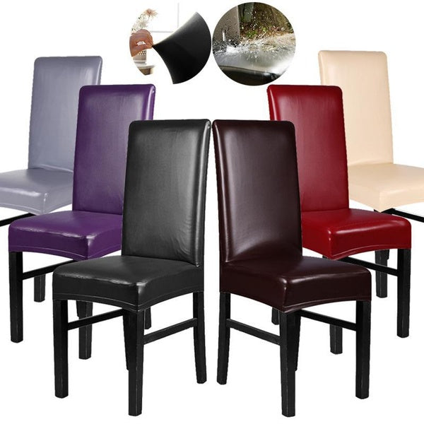 1pc Chair Cover Stretch PU Leather Waterproof and Dirt-resistant Removable Chair Seat Slipcovers Protector for Kitchen, Ceremony, Wedding, Banquet, H