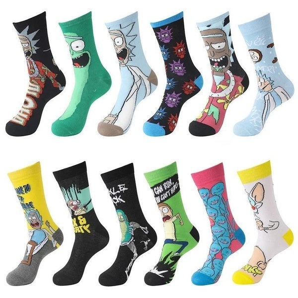 Anime Ricked Socks and Cartoon Knitted Cotton Morti Socks Pure Cotton Male Fashion Trend Tube Socks for Adults