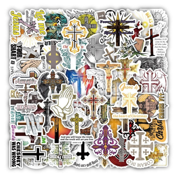 10-60pcs Classic Cross Stickers Pray Cross Crux Jesus Christian Religious Bible Graffiti Stickers for DIY Luggage Laptop Skateboard Motorcycle Bicycl
