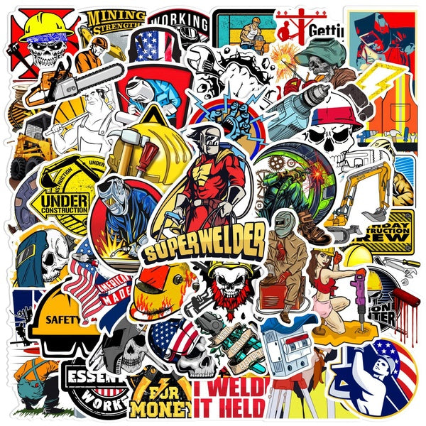 10-50pcs So cool Welding stickers Worker Stickers Helmet Welding Construction graffiti Stickers for DIY Luggage Laptop Skateboard Motorcycle Bicycle
