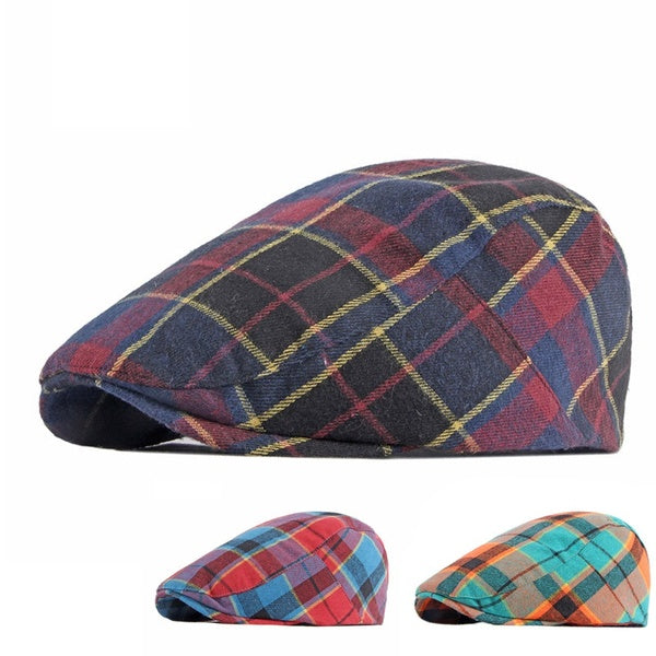 Hommes Femmes Plaid Coton Casquette Gavroche En Plein Air Protection Solaire Golf Chapeau Pilote Casquette Casquettes Plates
