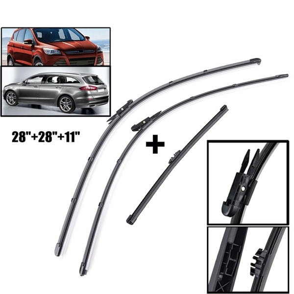 Xukey 3Pcs Front Rear Windshield Wiper Blades Set For Ford Mondeo Kuga Escape Fusion 2015 2016 2017 2018 2019