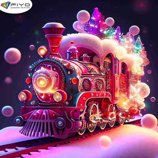 FIYO Red Train Diamond Painting Kits for Adults DIY 5D Diamond Mosaic Diamond Painting Home and Kitchen Fashion Canvas Pictures Wall Decoration Gifts