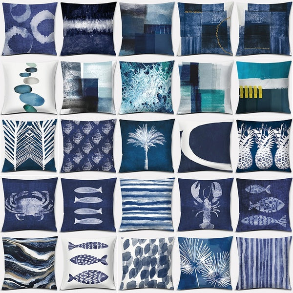 Indigo Blue Series Pillow Gift Home Office Decoration Pillow Bedroom Sofa Car Cushion Cover Pillowcase(45cm * 45cm)