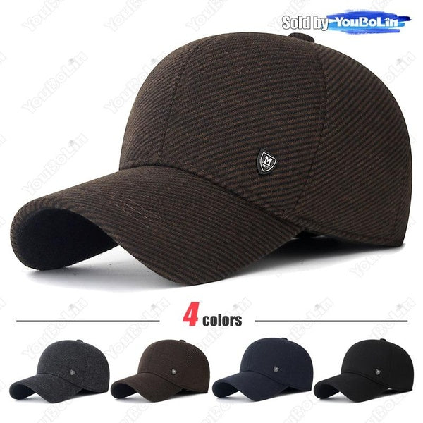 Mens Winter Baseball Cap with Ear Flaps, Baseball Winter Hats with Ear Flaps for Men Outdoor Walk Running Adjustable Size