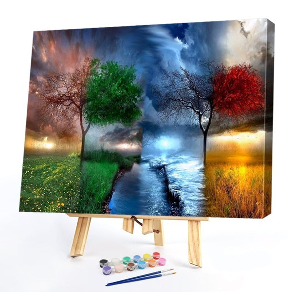 Four Seasons FIYO Diy Oil Paint by Numbers Kits for Adults and Kids Beginner on Canvas Fashion Oil Painting Wall Art for Gift( No Frame )