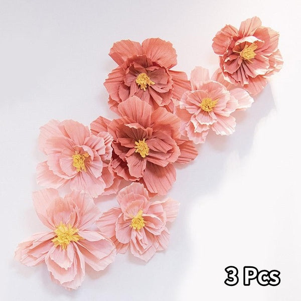 20-25-30cm Giant Crepe Paper Flowers Large Rose 3Pcs For Wedding Backdrops Decorations Paper Crafts Baby Nursery Birthday Party Supplies