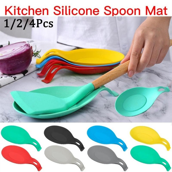 Kitchen Utensil Rest Pad Mat for Kitchen Cook Tools Slip Insulation Pad Spoon Shelves Silicone Holder Spoon Rest Utensil Holder Creative 1-2-4Pcs