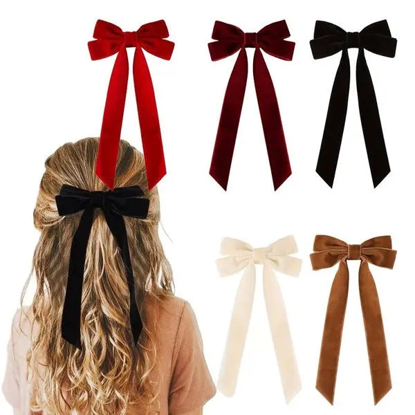 5PCS Velvet Hair Bows Red Hair Ribbon Clips Big Fall Alligator Clips Hair Accessories for Women Girls Toddlers Kids Baby Matron Inn
