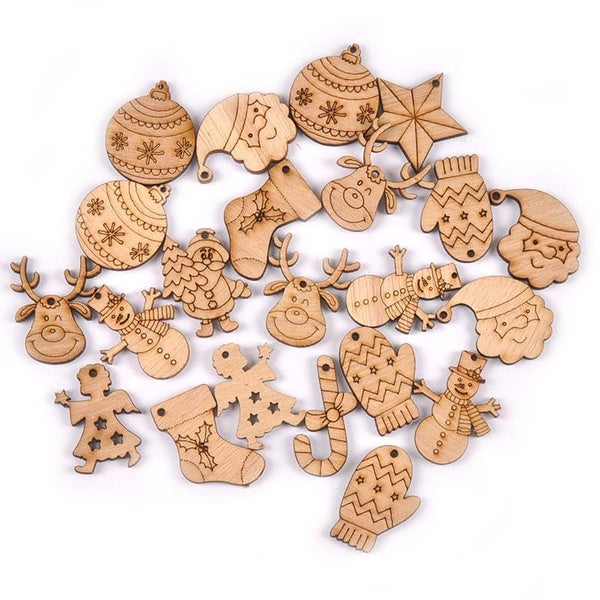 20pcs Christmas Decoration Wooden Pendent Hanging Ornaments For Home Xmas Tree Decor Wood Crafts Handmade Kids Gifts MT2210