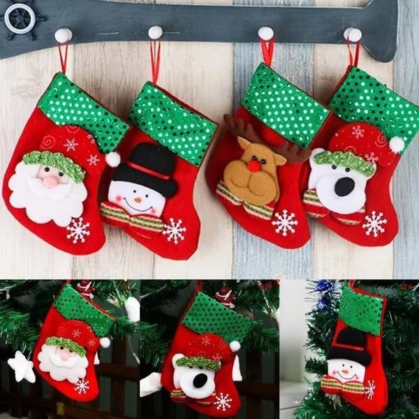 1PCS Christmas Stocking Socks Santa Claus Candy Gift Holders Xmas Tree Hanging Ornament Decoration New Year Gifts