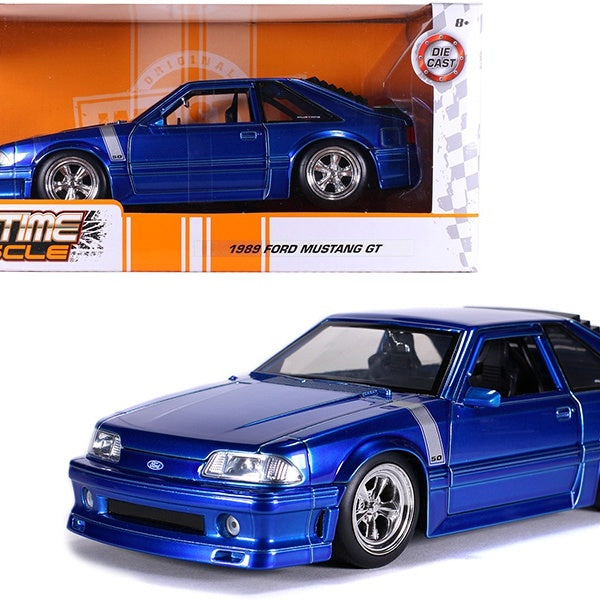 1989 Ford Mustang GT 5.0 Candy Blue with Silver Stripes "Bigtime Muscle" 1-24 Diecast Model Car by Jada