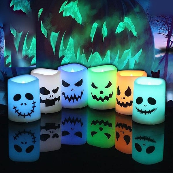6 Pack Halloween Electronic Candles RGB Color Changing LED Tealight Candles for Halloween Home Ghost Decoration Gifts