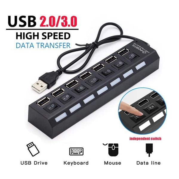 USB Hub 2.0 3.0 High Speed Multi USB Splitter Adapter 4-7 Port Multiple Expander Hub USB with Switch Long Cable for PC Pc Laptop Computer U Disk Tabl