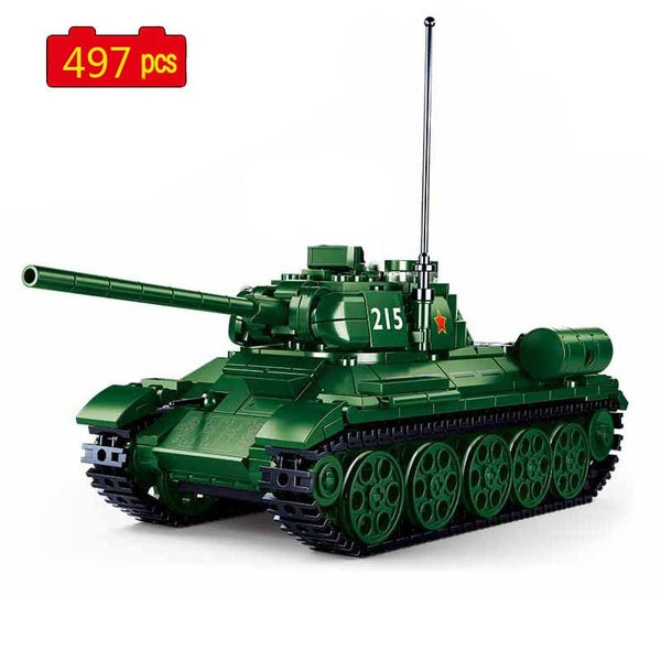 WW2 Military Series World War II Soviet T-34-85 Medium Tank DIY Model Building Blocks Bricks Toys Christmas Gifts