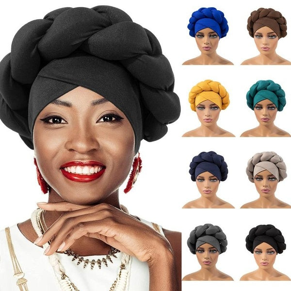 Bohemian Style Arab Wrap Muslim Scarf Hijabs Turbans African Headtie Braid Hat for Women Pleated Beanie Headwrap Hair Accessories Matron Inn