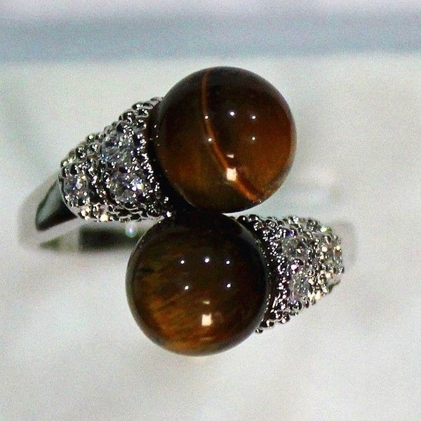 Natural jade charming 8mm tiger eye jade ring P(#6 7 8 9) Genuine Handmade Women Gift word 925 silver