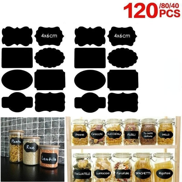 40-80-120pcs Waterproof Home Chalkboard Spice Labels Stickers Bottle Tags Blackboard Label