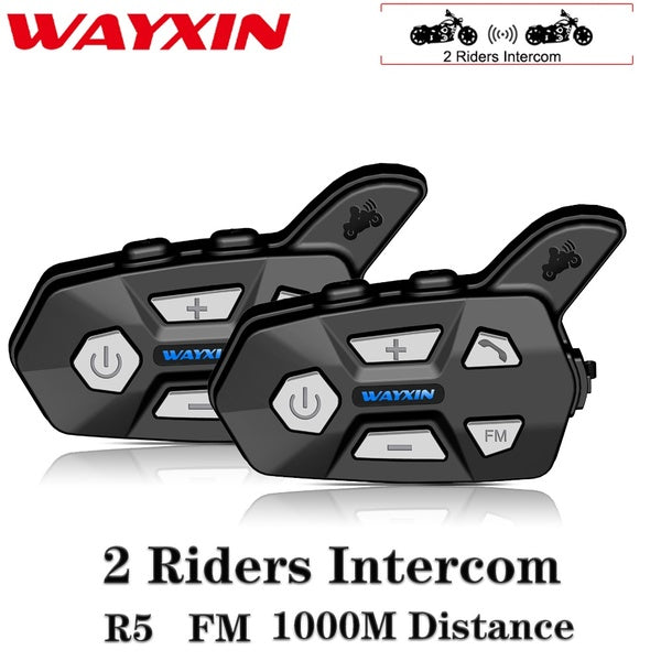 WAYXIN Motorcycle Helmet Headsets Bluetooth 2 Riders Intercom For Motorcycle R5 Motorcycle FM Bt Wireless Intercomunicador Interphone Mp3