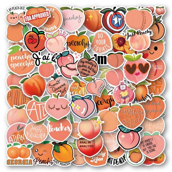10-60Pcs Cartoon Peach Stickers Lovely Fruit Graffiti Stickers for DIY Luggage Laptop Skateboard Motorcycle Bicycle Stickers