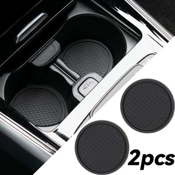 2pcs Car Cup Coaster Universal Non-Slip Insert Water Cup Holders Pads Interior Accessories Fits Perfectly For Most Cups Black