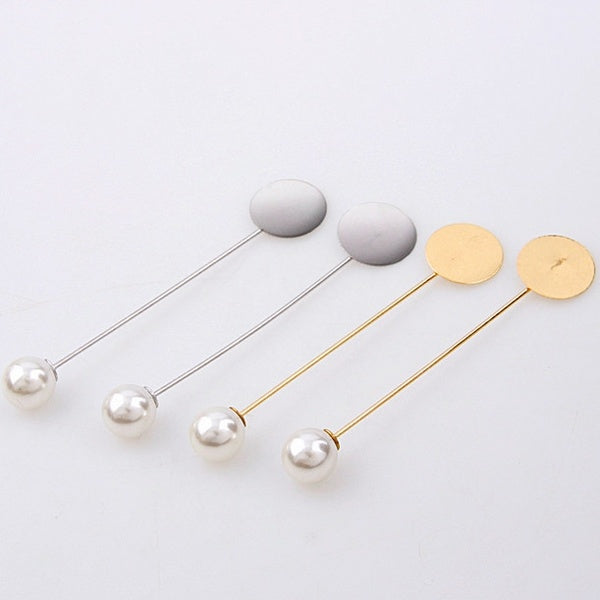 10pcs Gold - Metallic Silver Plated Simulated Pearl Alloy Copper Long Brooch Pin DIY Jewelry Brooches Accessories( Length:76mm)