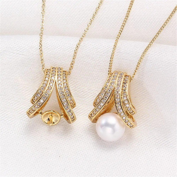 Domestic 14k Gold Plated Color-preserving Flowers and Plants Zircon Pearl Pendant Necklace DIY Accessories Fashion Female