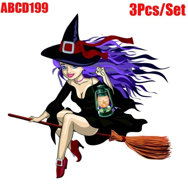 3Pcs - Set New Design Witch Funny Car Sticker Printed PVC Decal for Auto Cute Car Stickers Styling Car Decoration Accessories Gifts
