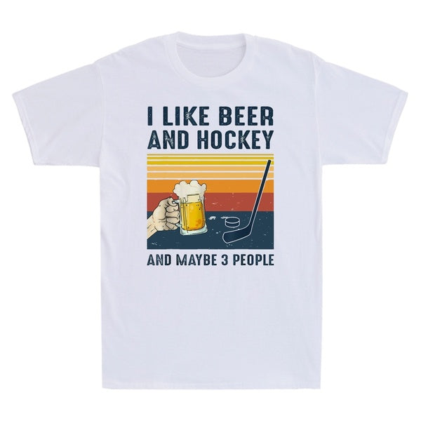 J'aime la bière Hockey peut-être 3 personnes T-shirt vintage pour hommes T-shirt drôle de cadeau à boire